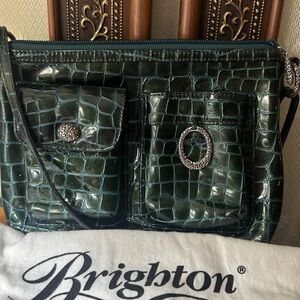 Brighton cGreen Croc-Embossed Crossbody Bag